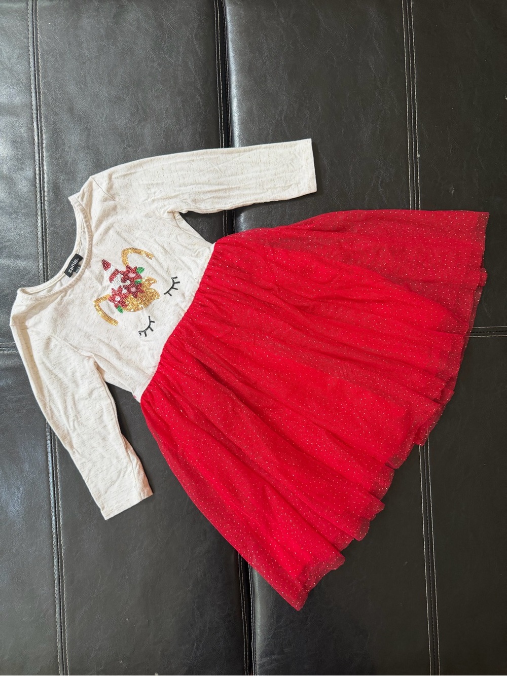 Zunie - Red Tulle Dress with Cream Glitter Unicorn Bodice
